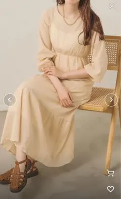 【web限定！完売商品】ベージュ 七分袖ワンピース　AmbreNeigeのサムネイル