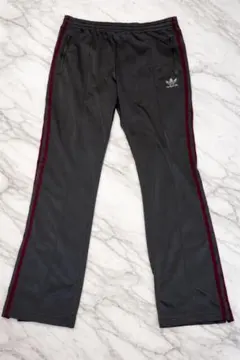 00s adidas トラックパンツ フレア L グレー×ボルドー Y2K