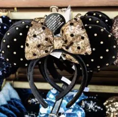 ミ二ーカチューシャ 黒×ゴールド ドット