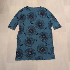 レディース　トップス　青　 M 　五分袖　チュニック　綿100%