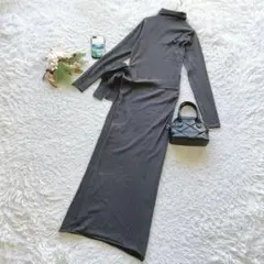 ✨未使用✨ ザラ ワンピース タートルネック リボン M ロング 長袖 無地