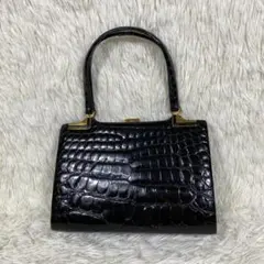 希少】MIUMIU クロコ型押し リボン カシミヤ ハンドバッグ ブラック