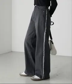 【forksy.】グレー サイドライン ワイドパンツ