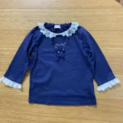 メゾピアノ 130 リボン装飾 長袖カットソー　ネイビー