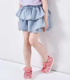 ペアマノン　パンツ ガールズ ティアード デニムスカッツ 120のサムネイル