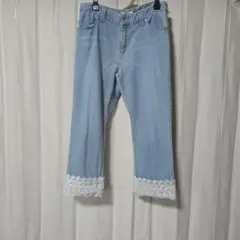 レース装飾付きクロップドデニムパンツのサムネイル