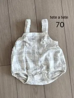 ​【美品】チェック サロペット ロンパース 70