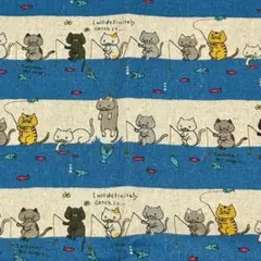 コットンこばやし　綿麻キャンバス　ハギレ　釣り猫　にゃんこ　50cm
