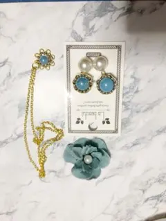 パールピアス＆ネックレス ターコイズブルー