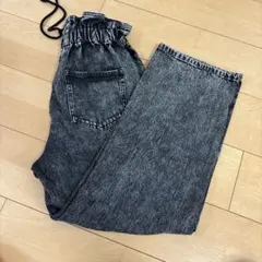 ケミカルウォッシュ デニムパンツ ウエストゴム ブラックパンツ