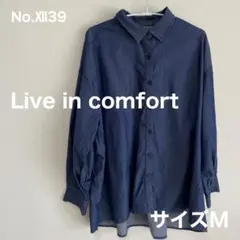 リブインコンフォート　ダークブルー デニム風 長袖シャツ　サイズM No.Ⅻ39