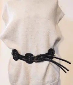 ★黒革ベルト★ブロンズ金具付きベルト