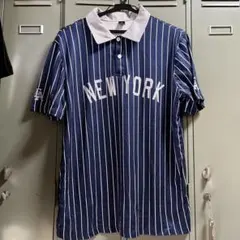 NEW YORK ストライプ ポロシャツ ネイビー