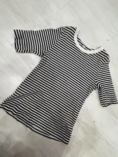 UNIQLO ボーダー リブTシャツ ブラック×ホワイト M