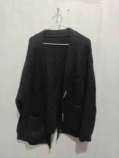 黒 ニット カーディガン オープンフロント