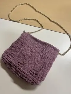 薄紫の編み物ショルダーバッグ