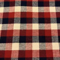 先染め生地（赤×濃紺×ベージュのブロックチェック柄ツイル)
