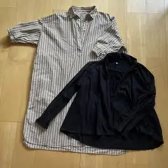 MUJI ストライプシャツ M-L & ブラックカーディガン L