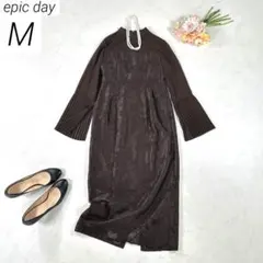 エピックデイ　プリーツスリーブジャガードロングドレス　ワンピース　結婚式　M