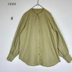 セポ　ノーカラーシャツ　なで肩　オリーブグリーン　カーキ　M