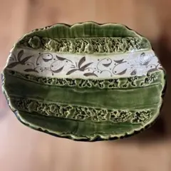 陶器 皿 深皿 プレート 織部風 楕円