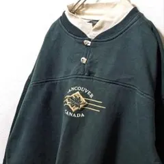 エニーウェア カナダバンクーバー刺繍 トレーナースウェット グリーン緑古着