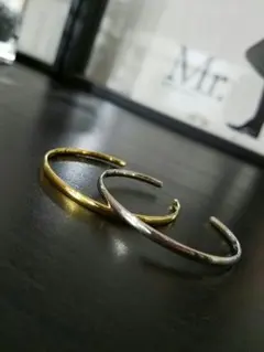 【割引値下】☆最高級バングル2本セット☆ゴールド＆シルバー☆