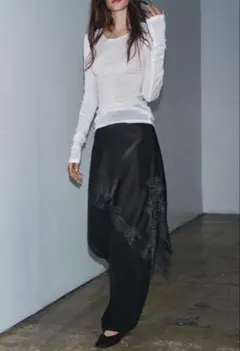 レースサテンスカート　ダークグレー