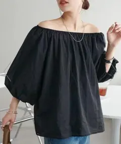 Discoat コットンシアーオフショルブラウス5分袖