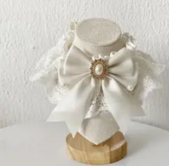 新品　可愛い　ホワイトリボン エプロン 付け襟 犬 服すたい 白リボン