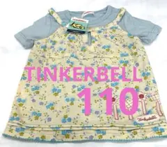 TINKERBELL ライトブルーTシャツ＆花柄のキャミソール型ワンピースセットのサムネイル