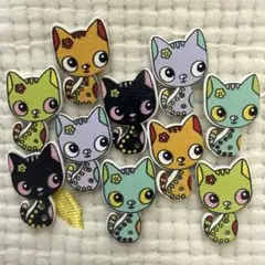 新品未使用　ウッドボタン　木のボタン　おすまし猫ちゃん　10個