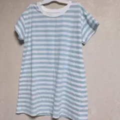 無地良品 水色と白のストライプ 半袖ワンピース 130サイズ