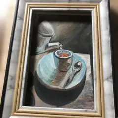 ティータイムでリラックス　水彩画　絵手紙　原画　ハガキサイズ