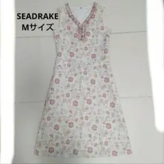 フラワープリント　ピンク　ノースリーブ　Aライン　ワンピース　膝丈　フリル