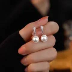 シルバー925淡水パールのドロップピアス
