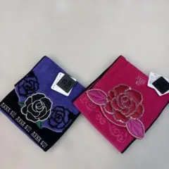ANNA SUI バラ刺繍 タオルハンカチ 紫新品未使用2枚セット
