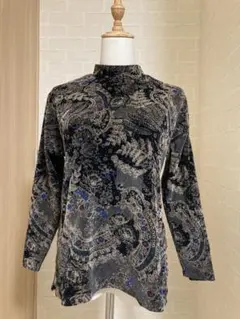 ペイズリー柄 ハイネック長袖トップス