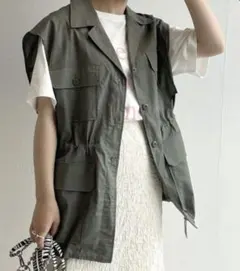 オープンカラーミリタリーベストw closet