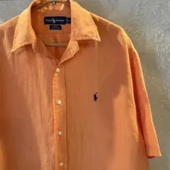 美品 ポロ ラルフローレン BLAKE リネンシャツ M(XL相当) オレンジ