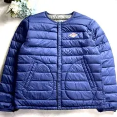 美品 DANTON クルーネックインナーダウンジャケット ネイビー