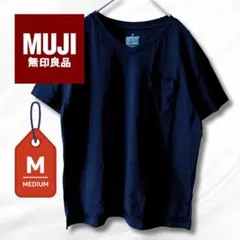 【無印良品】綿100% Vネック ポケット付き半袖Tシャツ ブラック 黒 Mのサムネイル