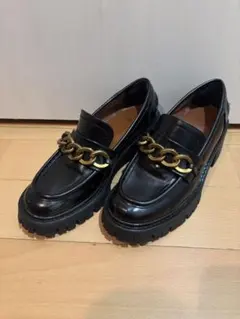 ZARA ブラックローファー ゴールドチェーン