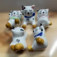 猫デザインの陶器製 箸置きorオブジェ 5個セット