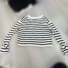 ホワイト/ブラック ストライプ クロップドセーター