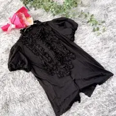 美品 フラジール フリルブラウス パフスリーブ カットソー 黒 M 三陽商会のサムネイル