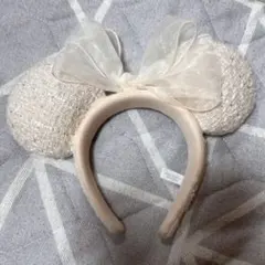 ディズニー　カチューシャ　ミニー　ツイード　白