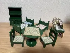 【まとめ売り】シルバニアファミリー/緑の家具/テーブル/椅子/ベッド/平成玩具