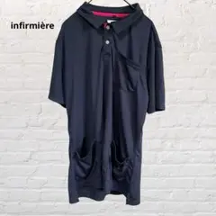 10002アンファミエ 介護服 ポロシャツ ネイビー M ロング丈 古着