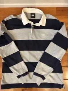 canterbury 長袖ポロシャツ L ネイビー/グレー ストライプ